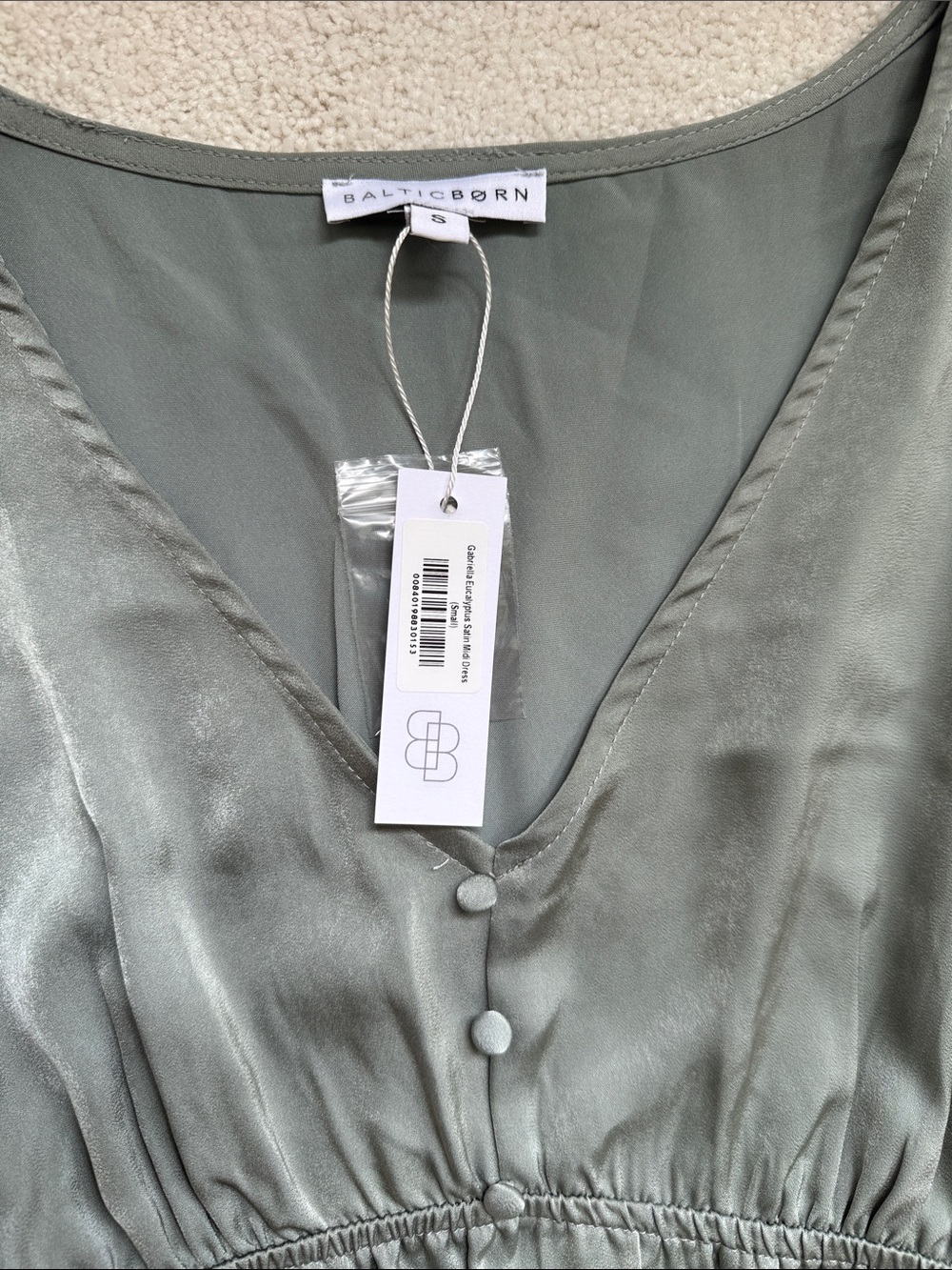 Baltic Born Eucalyptus Satin V-Neck Midi Dress - Picture 4 of 6